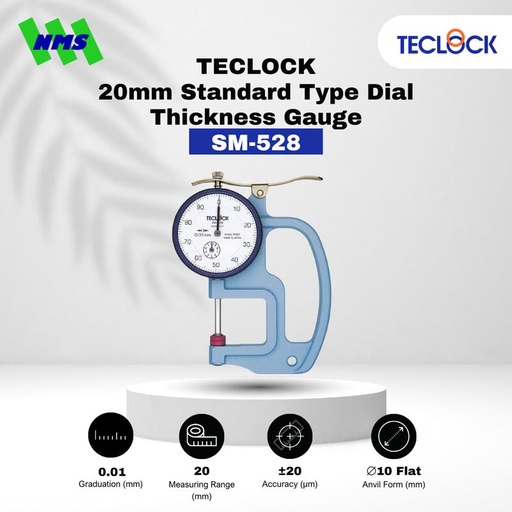 [EZM.1040482] Alat Ukur Ketebalan TECLOCK SM-528 Dial Thickness Gauge 20mm