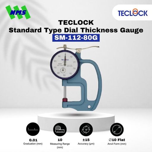 [EZM.1040484] Alat Ukur Ketebalan TECLOCK SM-112-80G Dial Thickness Gauge 10mm 0.8N