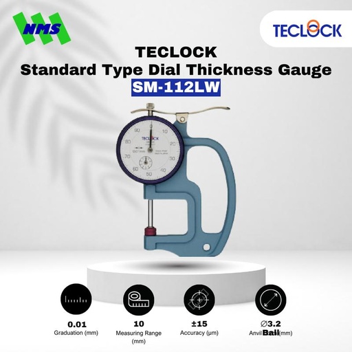 [EZM.1040488] Alat Ukur Ketebalan TECLOCK SM-112LW Dial Thickness Gauge 10mm