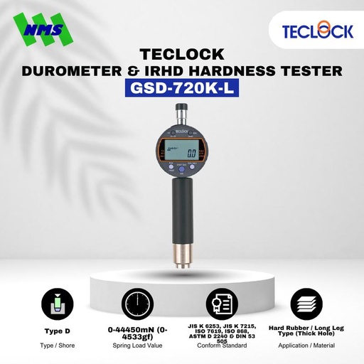 [EZM.1040505] TECLOCK GSD-720K-L Durometer Hardness Tester 44450mN Shore D Digital