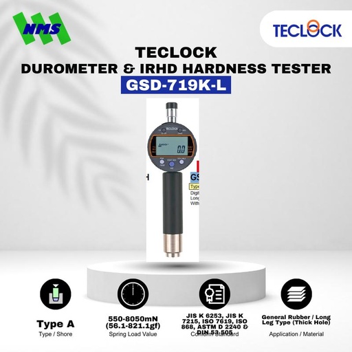 [EZM.1040509] TECLOCK GSD-719K-L Durometer Hardness Tester Shore A Digital Long Leg