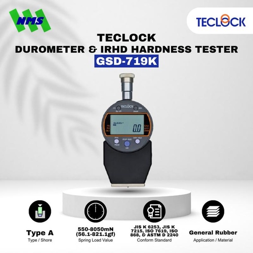 [EZM.1040511] TECLOCK GSD-719K Durometer Hardness Tester 550-8050mN Shore A Digital