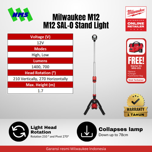 [EZM.1040549] Lampu Lighting Milwaukee M12 SAL LED STAND LIGHT - Standing Lamp