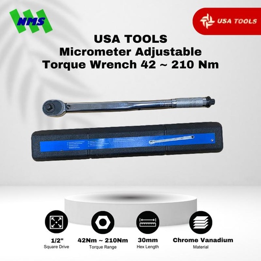 [EZM.1040557] Kunci Torsi Micrometer Adjustable Torque Wrench 42 ~ 210 Nm USA TOOLS [Cuci Gudang]