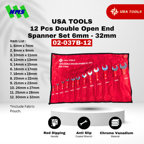 [EZM.1040559] Kunci Pas 12 Pcs Double Open End Spanner Set 6mm - 32mm USA TOOLS