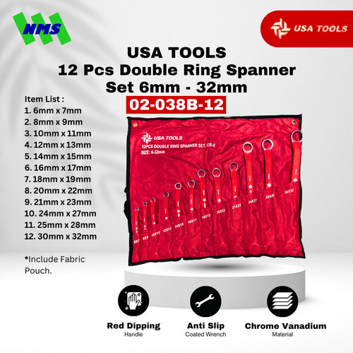 [EZM.1040560] Kunci Ring 12 Pcs Double Ring Spanner Set 6mm ~ 32mm USA TOOLS
