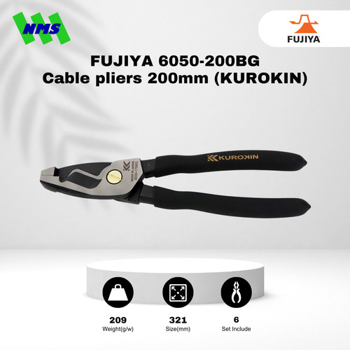 [EZM.1040824] Tang Potong Fujiya 6050-200BG Shear Cut Cable Pliers Kurokin 8" Inci