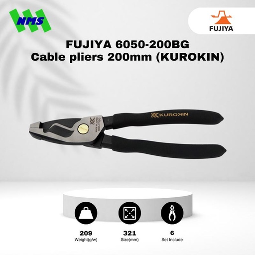 [EZM.1040824] Tang Potong Fujiya 6050-200BG Shear Cut Cable Pliers Kurokin 8" Inci