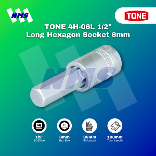 [EZM.1040831] Kunci Socket TONE Long Hexagon Socket 1/2" x 6mm 4H-06L