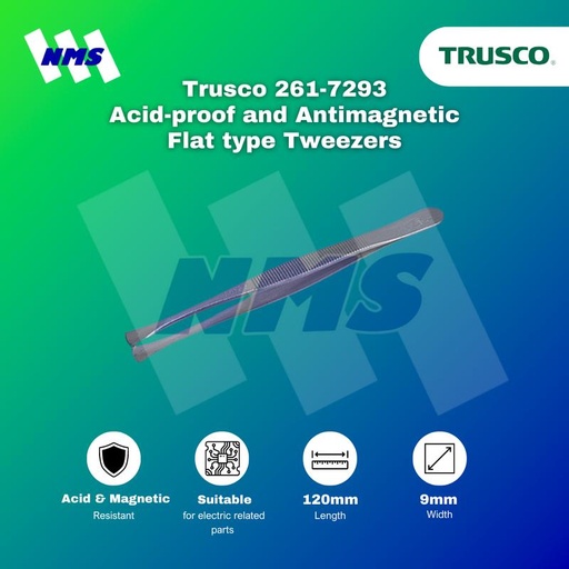 [EZM.1040875] Pinset TRUSCO 35A-SA Acid-Proof and Anti-Magnetic Flat Tweezers 120mm