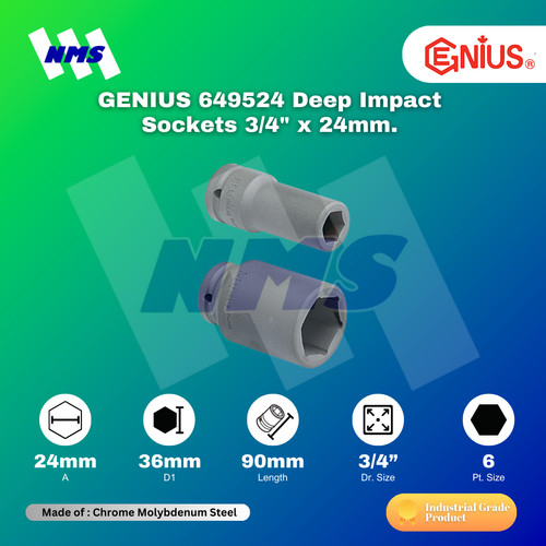 [EZM.1040975] Mata Sok Metric Deep Impact Sockets 3/4" Inci 6pt. 24mm 649524 GENIUS
