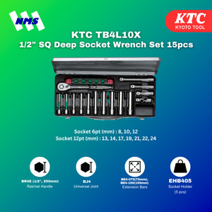 [EZM.1040986] Kunci Sok KTC TB4L10X 1/2" SQ Deep Socket Wrench Set 15pcs Original