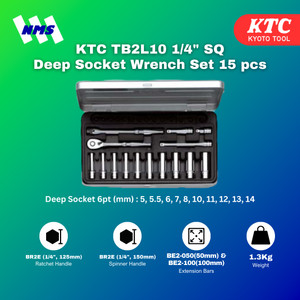 [EZM.1040987] Kunci Sok KTC TB2L10 1/4" SQ Deep Socket Wrench Set 15 pcs Original