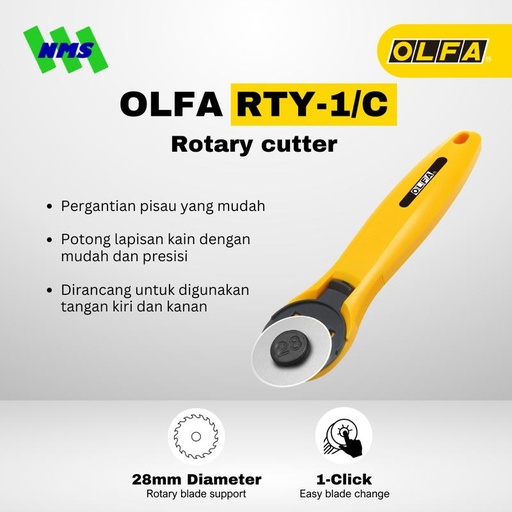 [EZM.1041216] Alat Gunting Kain OLFA RTY-1/C Rotary Cutter Pisau Kater Bulat Pemotong Putus-putus Karcis