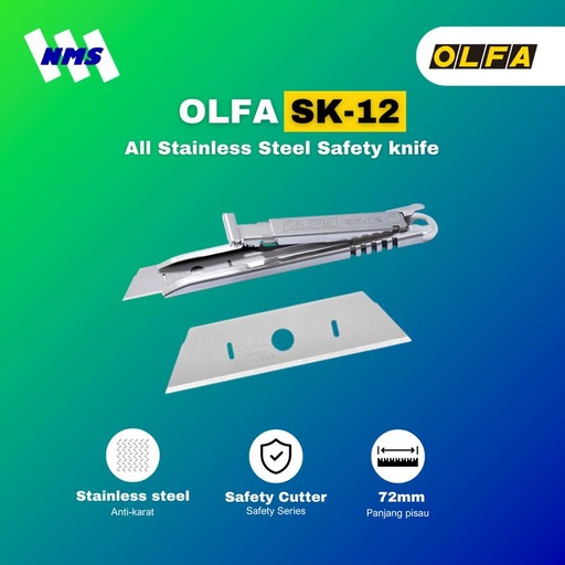 [EZM.1041238] Pisau Cuter OLFA SK-12 All Stainless Steel Safety Knife Bodi Besi Self Retracting Pemotong Kardus