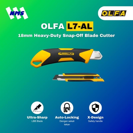 [EZM.1041272] Pisau Cutter OLFA L7-AL Snap-Off 18mm Blade Cutter Heavy Duty Auto Lock Pemotong Kardus