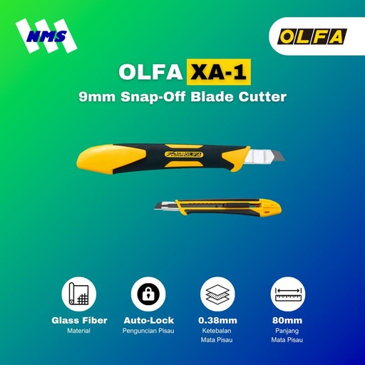 [EZM.1041284] Pisau Cutter OLFA XA-1 Auto Lock Snap-Off 9mm Blade X-Design Handle Grip
