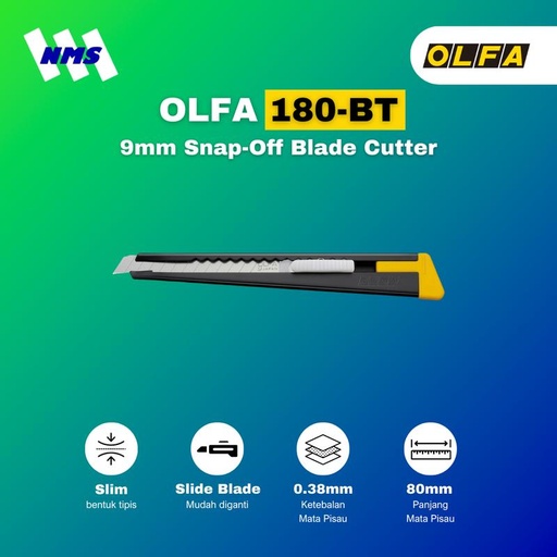 [EZM.1041296] Pisau Potong OLFA 180-BT Snap-Off Blade Cutter 180 Black Original Kater