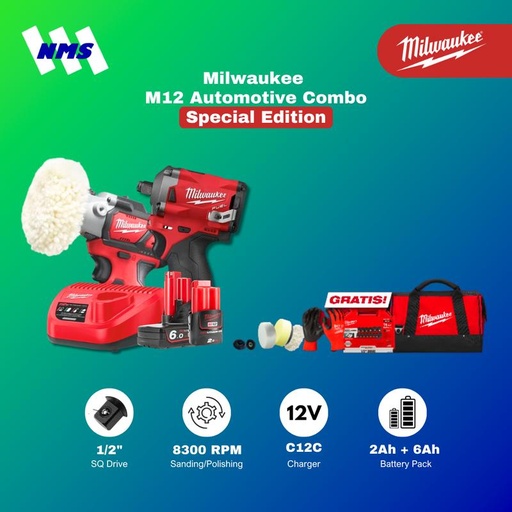 [EZM.1041304] Milwaukee Combo M12 FIWF12 Impact Wrench 1/2" + BPS Polisher/Sander