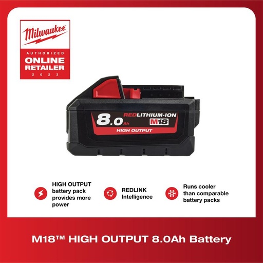 [EZM.1041306] Baterai Milwaukee M18 HB8 Redlithium High Output 8.0Ah Battery 18V