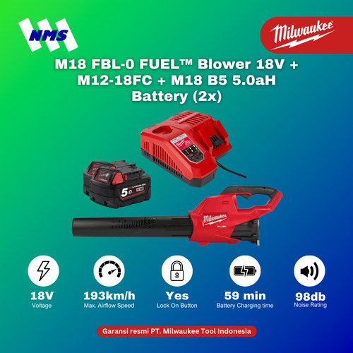 [EZM.1041310] Mesin Blower Milwaukee M18 FBL-0 + 2x B5 + M12-18FC FUEL Blower 18V