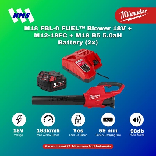 [EZM.1041310] Mesin Blower Milwaukee M18 FBL-0 + 2x B5 + M12-18FC FUEL Blower 18V
