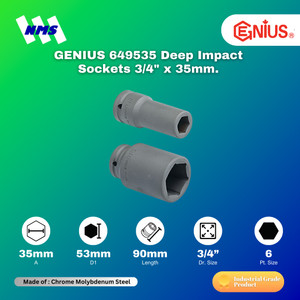 [EZM.1041346] Kunci Shock GENIUS 649535 Deep Impact Sockets 3/4" x 35mm 6pt. L=90mm