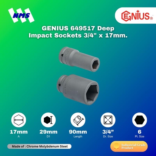 [EZM.1041370] Kunci Shock GENIUS 649517 Deep Impact Sockets 3/4" x 17mm 6pt. L=90mm