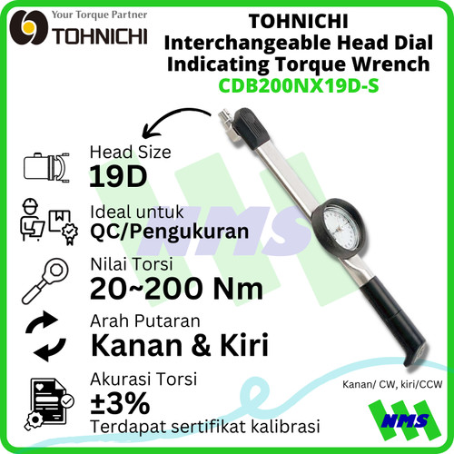 [EZM.1041391] TOHNICHI CDB200NX19D-S Interchangeable Dial Torque Wrench 20～200 Nm