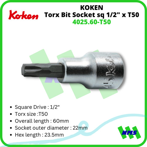 [EZM.1041392] Kunci Shock KOKEN 4025.60-T50 Torx Bit Socket sq 1/2" x T50 x 60mm