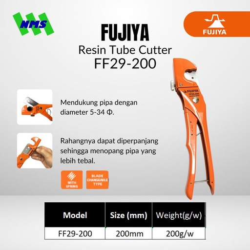 [EZM.1041410] Gunting Pipa FUJIYA FF29-200 Resin Tubber Cutter Japan 200mm 8 Inci