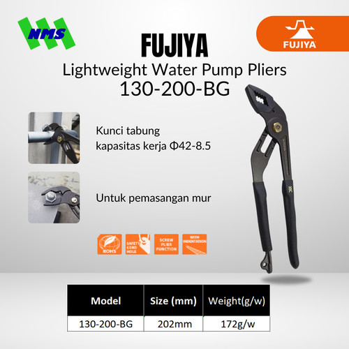 [EZM.1041421] Tang Pipa FUJIYA 130-200-BG Lightweight Water Pump Pliers Japan 8 Inci