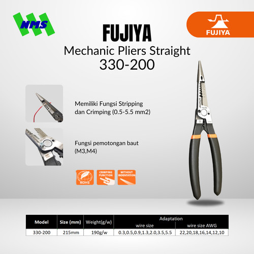 [EZM.1041429] Tang Striping Crimping FUJIYA 330-200 Mechanic Pliers Straight Japan