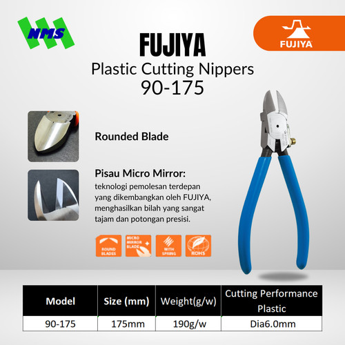 [EZM.1041444] Tang Potong FUJIYA 90-175 Plastic Cutting Nippers Japan 175mm 7 Inci