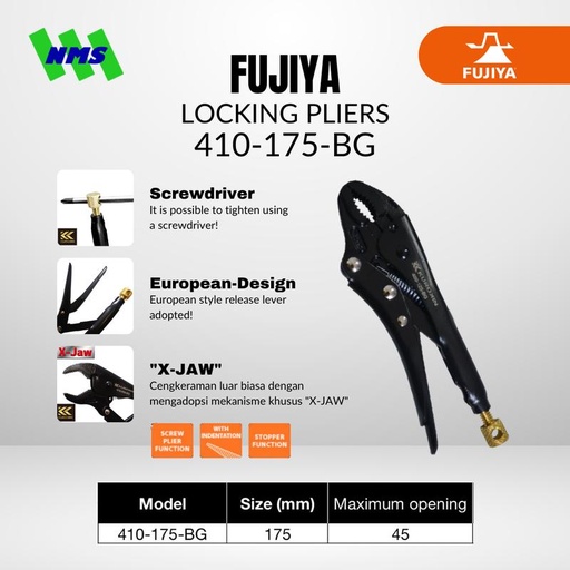 [EZM.1041450] Tang Multi Fungsi FUJIYA 410-175-BG Looking Pliers Japan 175mm 7 Inci