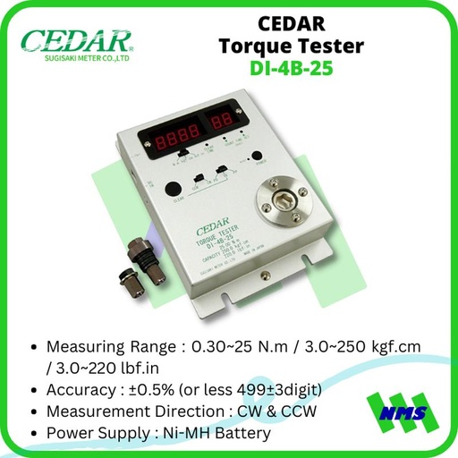 [EZM.1041459] CEDAR DI-4B-25 Torque Tester 0.3-25 Nm 3-250 kgf.cm 2-220 lbf.in