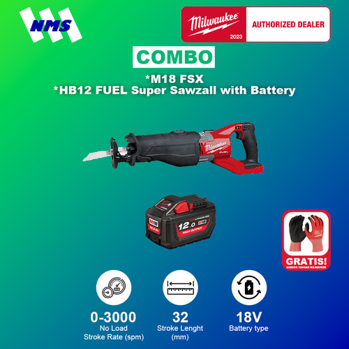 [EZM.1041468] Gergaji Listrik Milwaukee M18 FSX + HB12 FUEL Super Sawzall & Battery