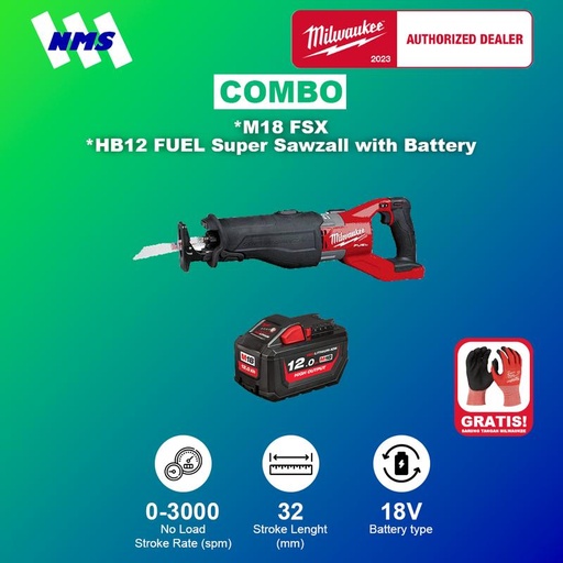 [EZM.1041468] Gergaji Listrik Milwaukee M18 FSX + HB12 FUEL Super Sawzall & Battery
