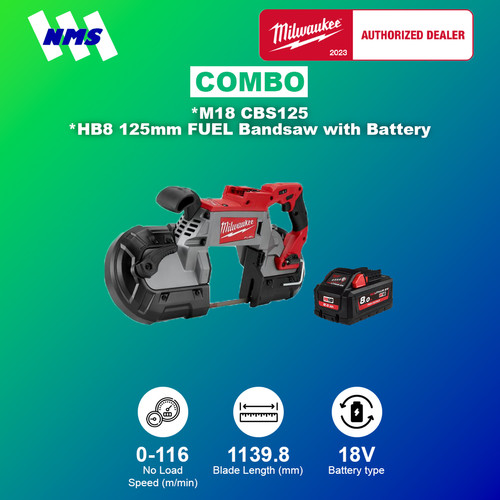 [EZM.1041469] Gergaji Listrik Milwaukee M18 CBS125 + HB8 125mm FUEL Bandsaw Combo