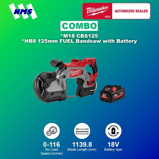 [EZM.1041469] Gergaji Listrik Milwaukee M18 CBS125 + HB8 125mm FUEL Bandsaw Combo