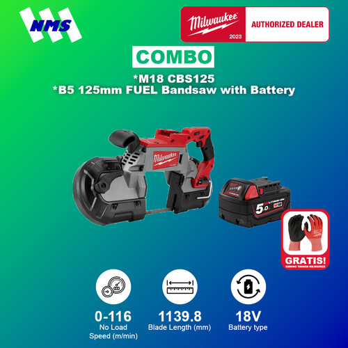 [EZM.1041470] Gergaji Listrik Milwaukee M18 CBS125 + B5 125mm FUEL Bandsaw & Battery