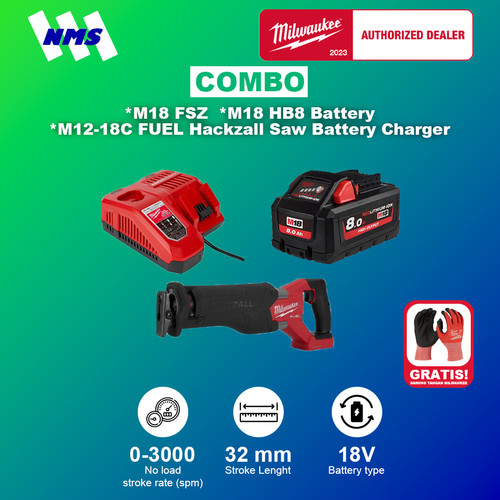 [EZM.1041472] Gergaji Listrik Milwaukee M18 FSZ + HB8 + M12-18FC FUEL Hackzall Saw