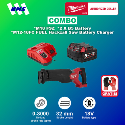 [EZM.1041473] Gergaji Listrik Milwaukee M18 FSZ + 2x B5 + M12-18FC FUEL Hackzall Saw