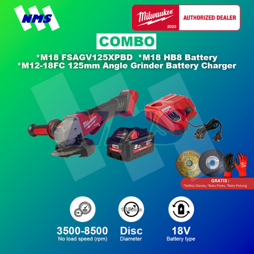[EZM.1041474] Combo Milwaukee M18 FSAGV125XPDB + HB8 + M12-18FC 125mm Angle Grinder
