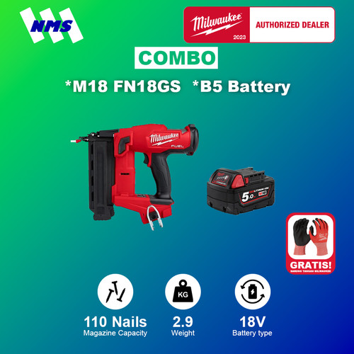 [EZM.1041476] Mesin Paku Milwaukee M18 FN18GS + B5 18 Gauge Brad Nailer Combo