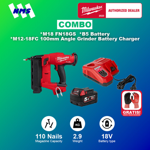 [EZM.1041478] Mesin Paku Milwaukee M18 FN18GS + B5 + M12-18FC 18 Gauge Brad Nailer