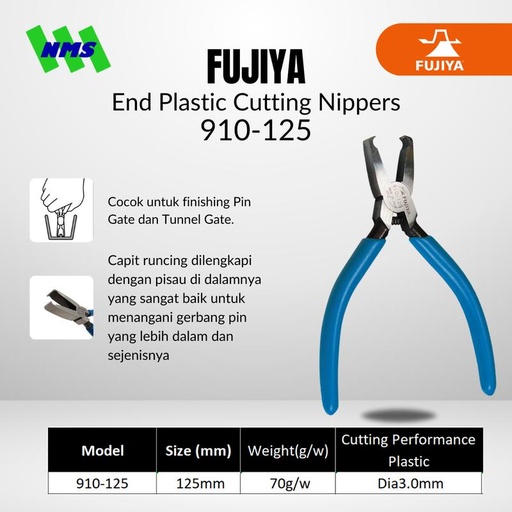 [EZM.1041506] Tang Potong FUJIYA 910-125 End Plastic Cutting Nippers Japan 125mm 5"