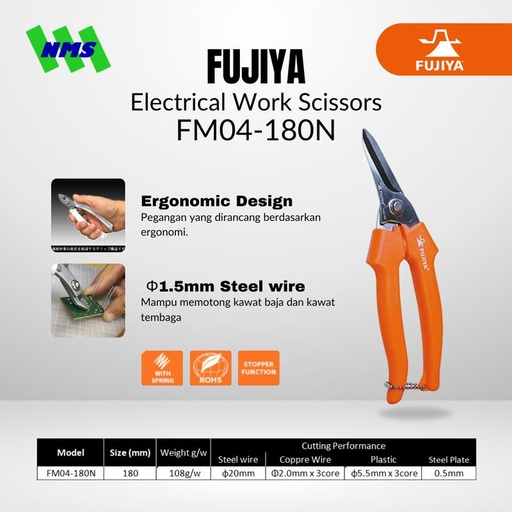 [EZM.1041516] Gunting Listrik FUJIYA FM04-180N Electrical Work Scissors Japan