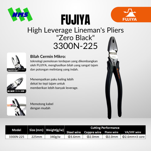 [EZM.1041517] Tang FUJIYA 3300N-225 High Leverage Lineman'S "Zero Black" Japan