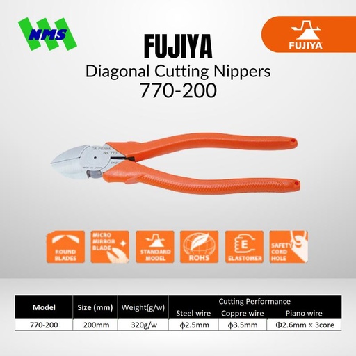 [EZM.1041529] Tang Potong FUJIYA 770-200 Diagonal Cutting Nippers Japan 200mm 8 Inci